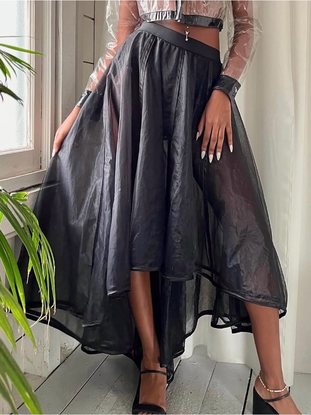 Catherine Coatney Black High Low Mesh Tulle Skirt